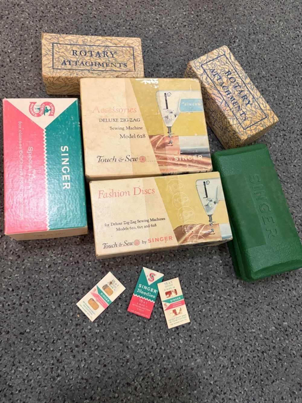 Singer Sewing Machine Accessories Lot - Green, Beige, Pink